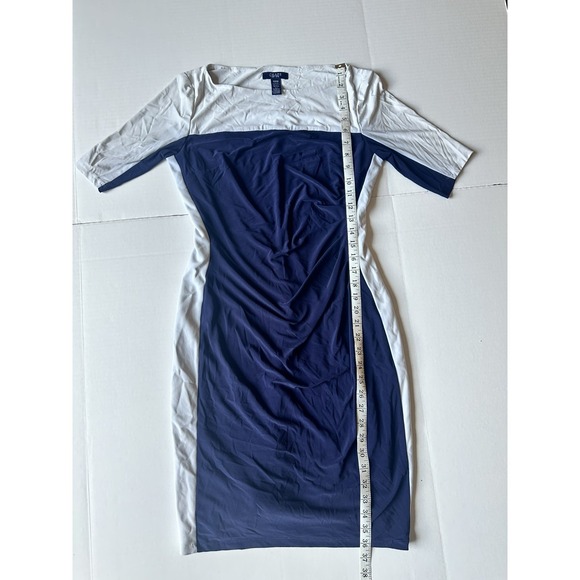 Chaps Dresses & Skirts - Chaps Colorblock Sheath Dress Navy Blue Gray Ruched Boat Neck Womens Medium